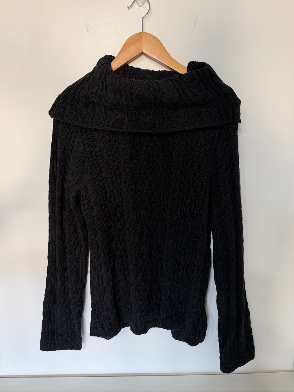 Charter Club Black Cable Knit Foldover Cowl Neck Sweater Women’s XL Cotton
